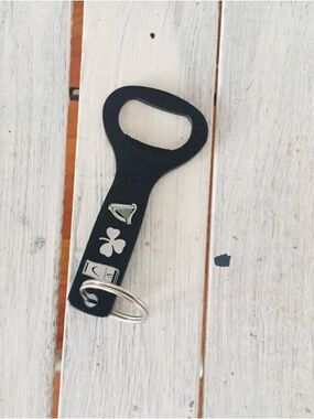 Guinness Black Bottle Opener Key Holder with Silver Celtic Icons